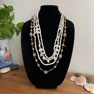 Handcrafted, natural seashell necklaces, three piece set nassa and cowrie shells